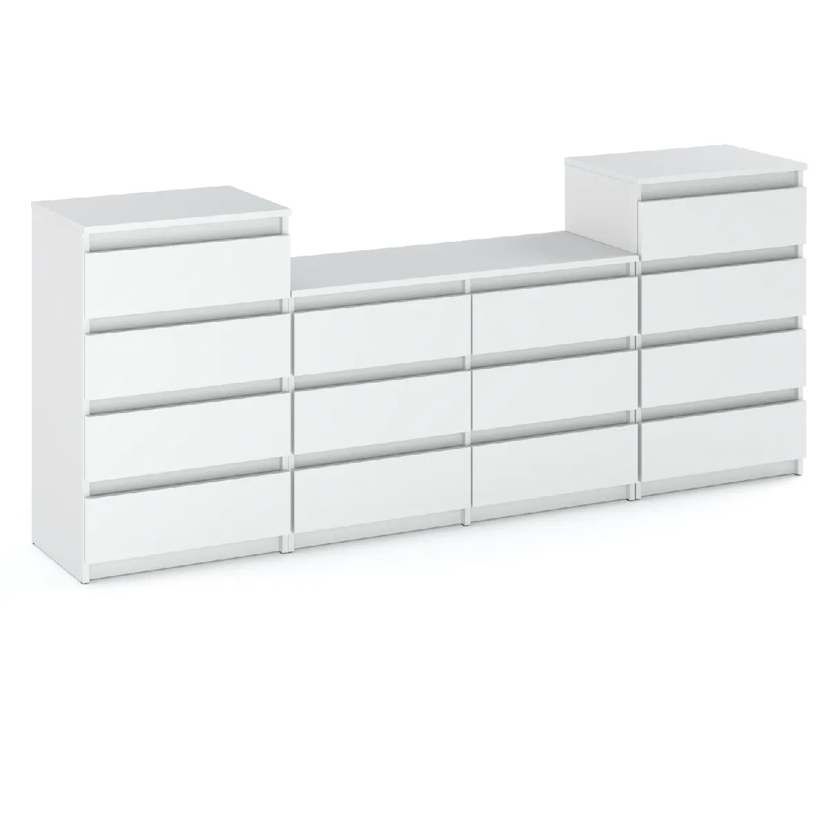 Grande commode avec 14 tiroirs Blanc Mat 220 cm - meuble TV, buffet, armoire pour salon