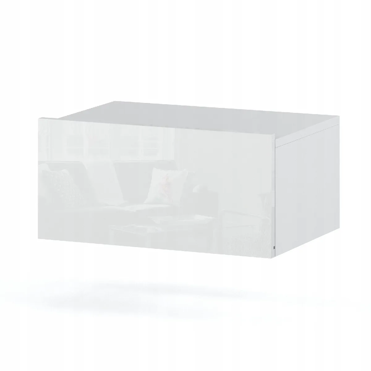 Table de Chevet Murale Blanc brillant avec Tiroir - Meuble Suspendu de Chambre Moderne