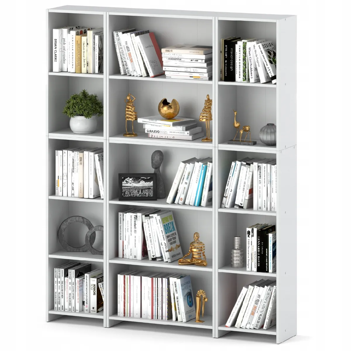 Bibliothèque -Étagère multifonction Blanc -5 niveaux 150X30x189cm - Pour livres, jouets et accessoires de bureau