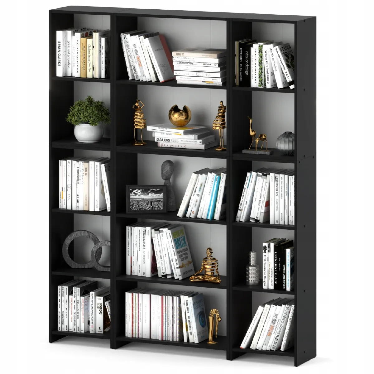 Bibliothèque -Étagère multifonction Noir 5 niveaux 150X30x189cm - Pour livres, jouets et accessoires de bureau