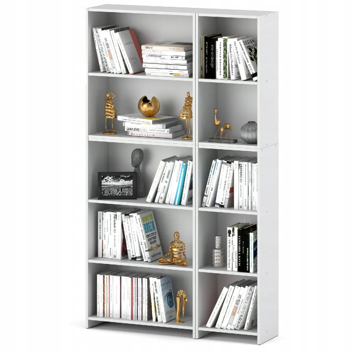 Bibliothèque - Étagère multifonction blanche 5 niveaux 10étagères 110X30x189cm - Pour livres, jouets et accessoires de bureau