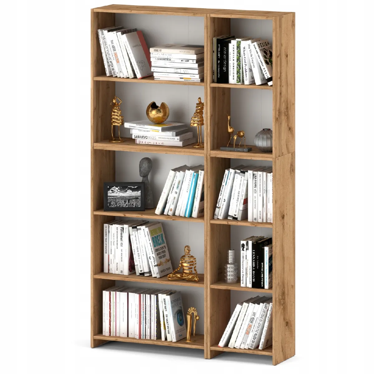 Bibliothèque -Étagère multifonction Chêne Wotan 5 niveaux 10 étagères 110X30x189cm - Pour livres, jouets et accessoires de bureau