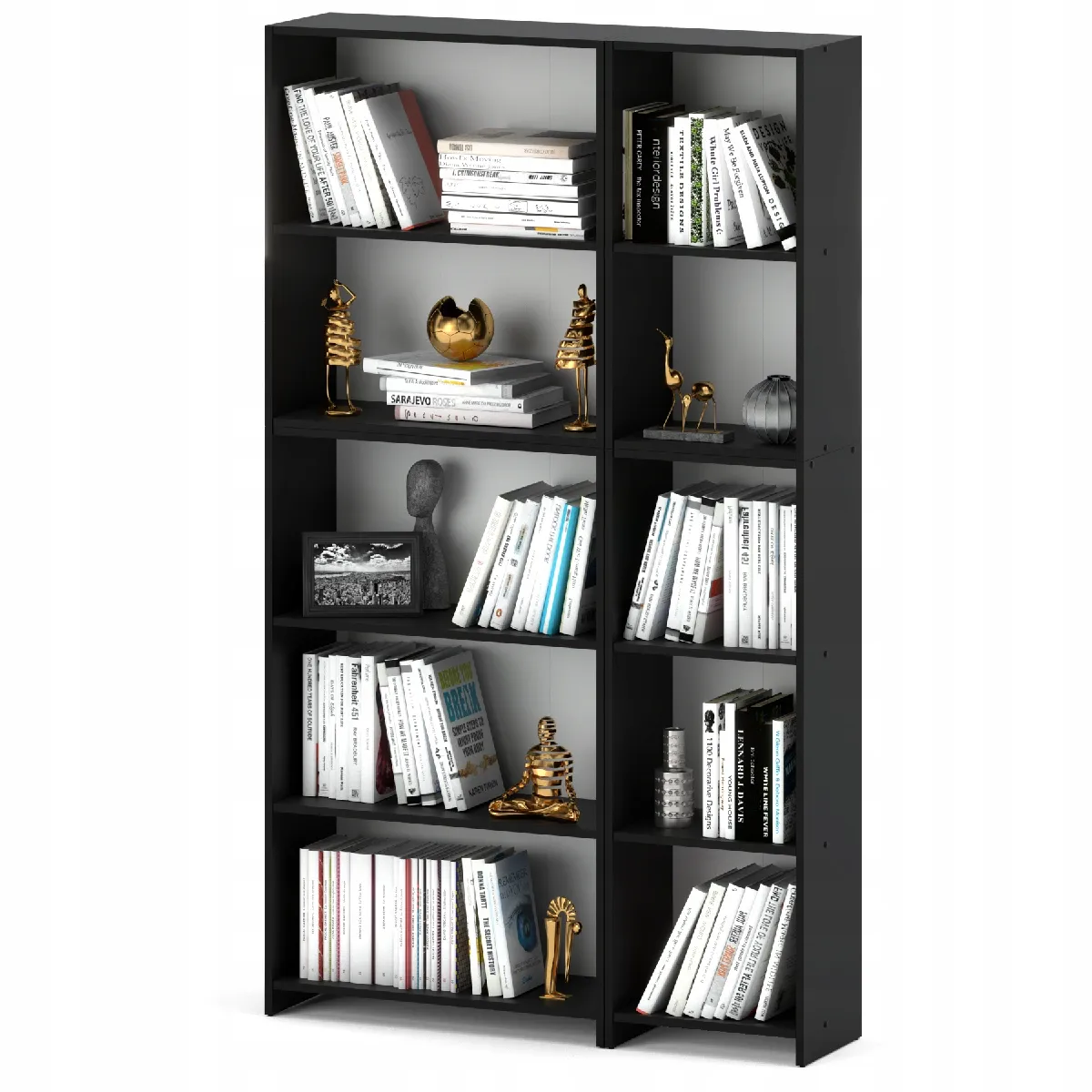 Bibliothèque -Étagère multifonction Noir 5 niveaux 110X30x189cm - Pour livres, jouets et accessoires de bureau