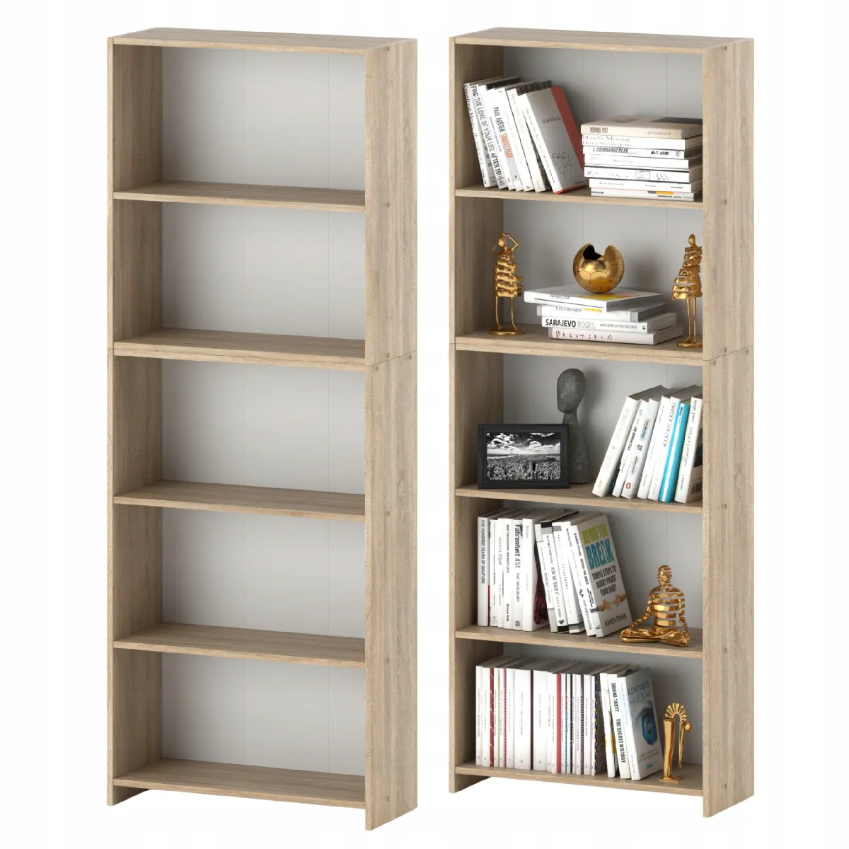 Bibliothèque -Étagère multifonction Chêne Sonoma 5 niveaux 70X30x189cm - Pour livres, jouets et accessoires de bureau