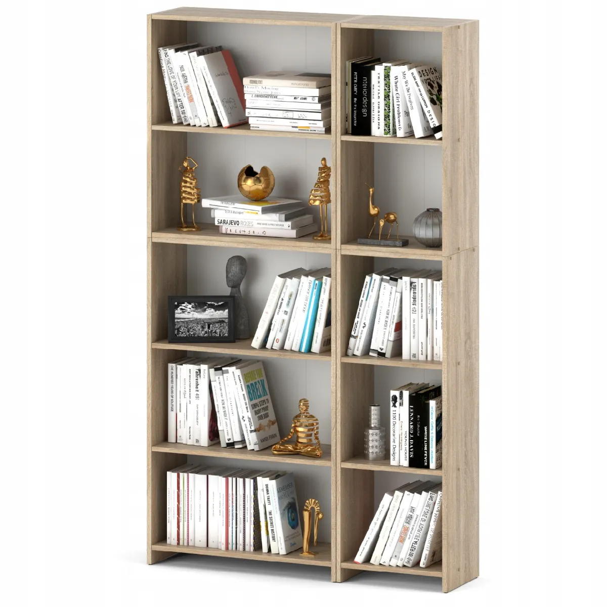 Bibliothèque -Étagère multifonction Chêne Sonoma 5niveaux 10étagères 110X30x189cm - Pour livres, jouets et accessoires de bureau