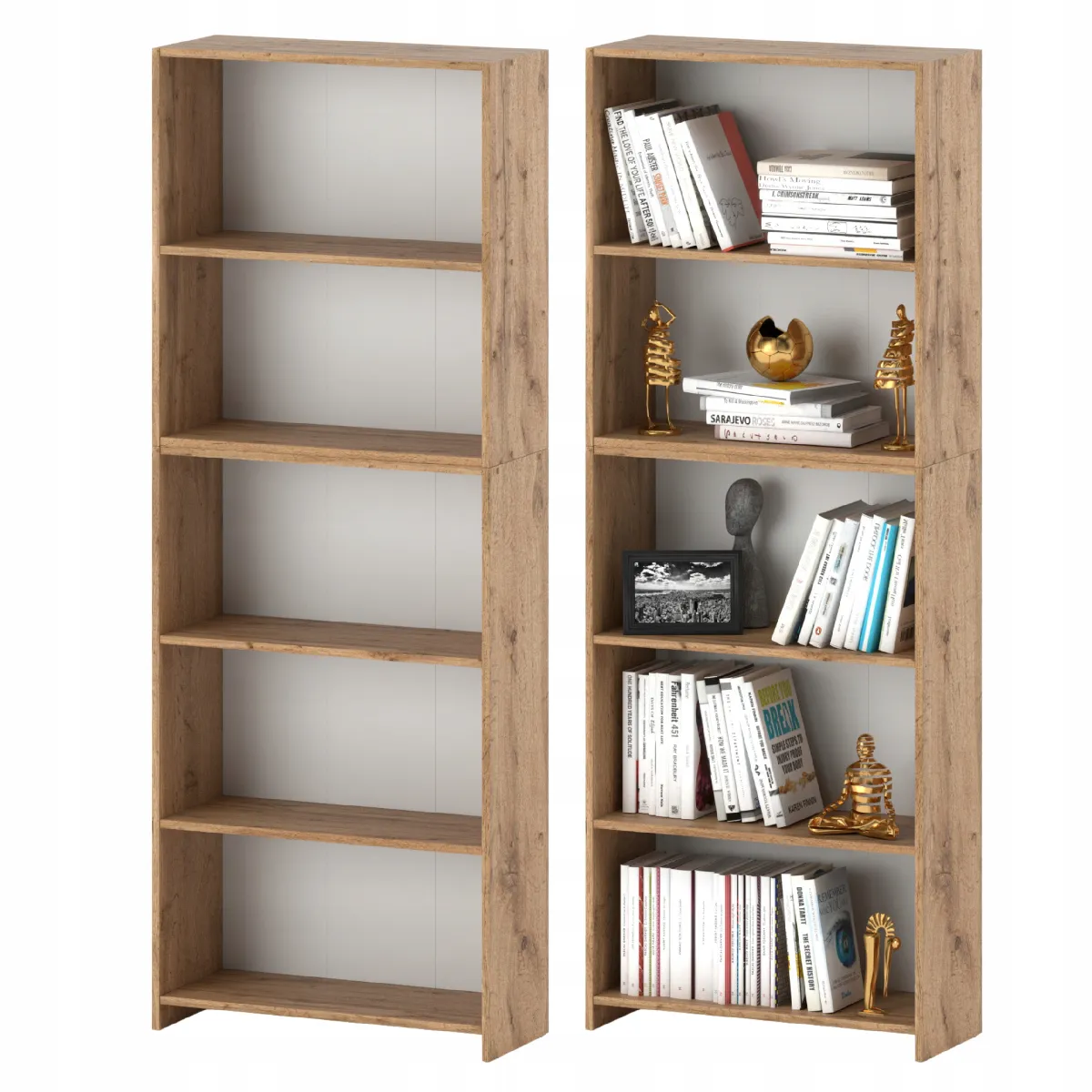 Bibliothèque -Étagère multifonction Chêne Wotan 5 niveaux 70X30x189cm - Pour livres, jouets et accessoires de bureau