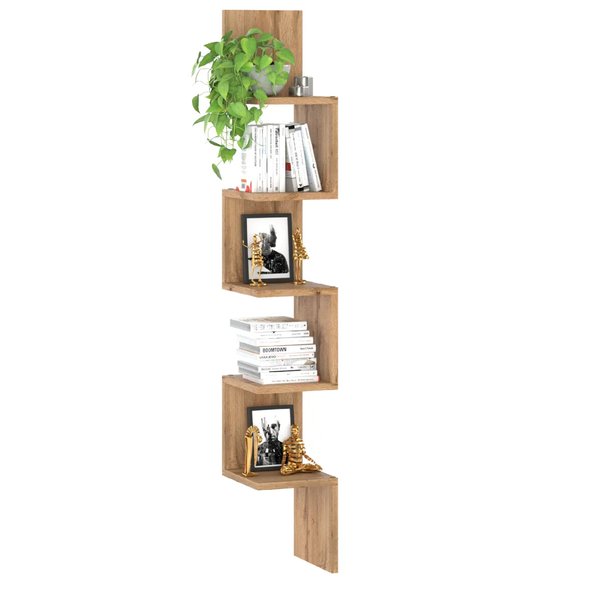 Étagère murale d'angle suspendue Chêne Wotan - bibliothèque pour livres, jouets, style loft 22x142 cm