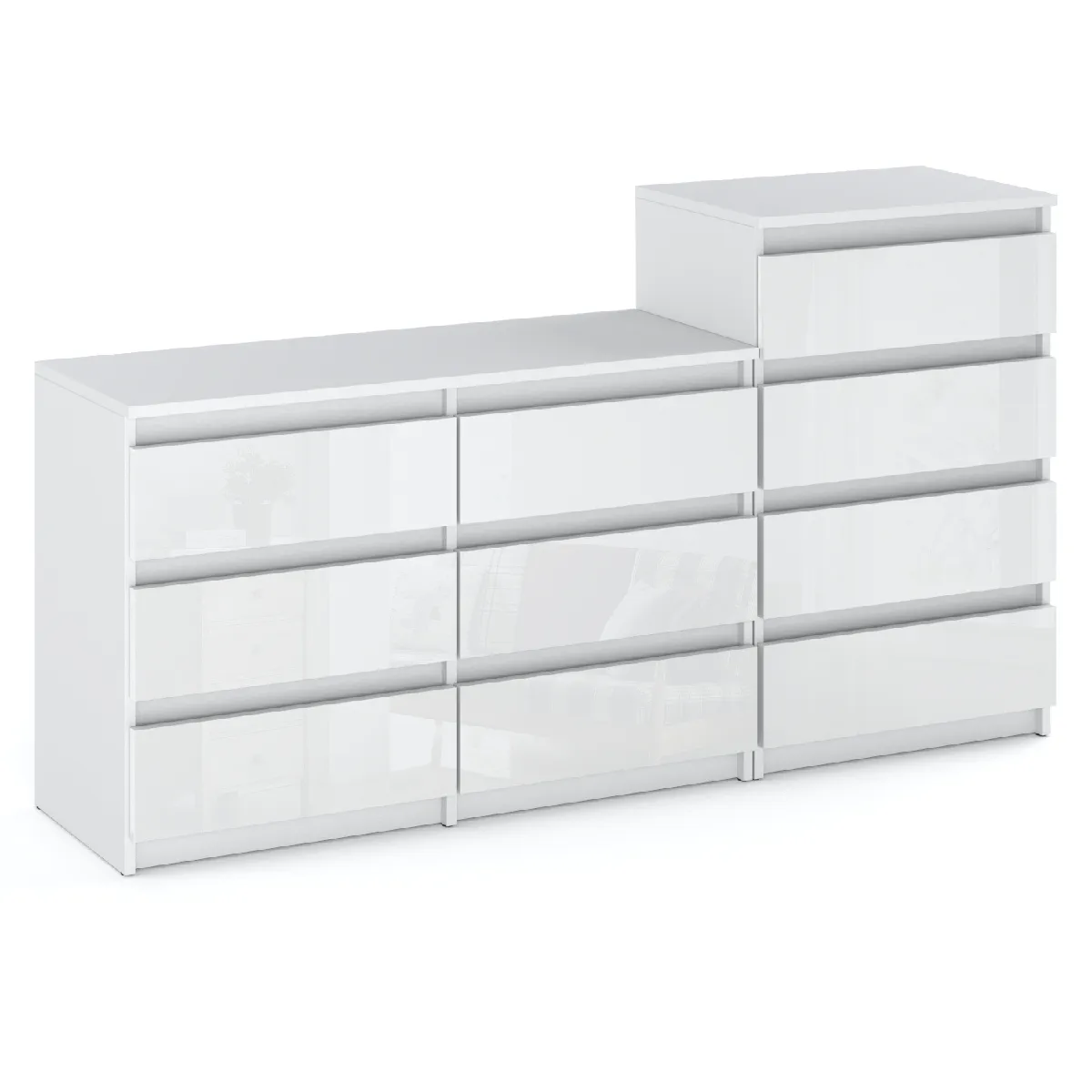 Grande commode avec 10 tiroirs Blanc Brillant 160 cm - meuble TV, buffet, armoire pour salon