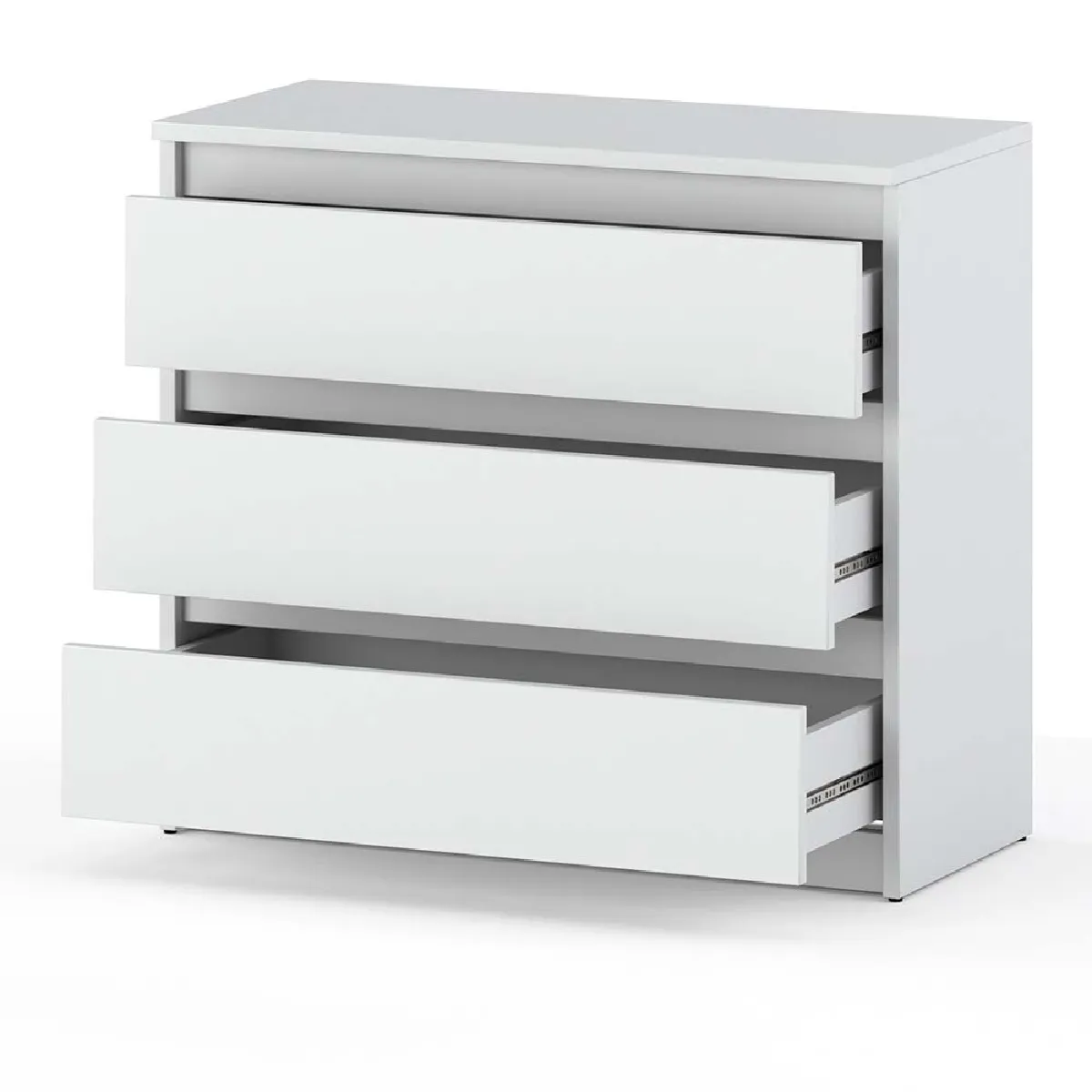 Commode Blanc mat avec 3 tiroirs 80cm-meuble TV, mobilier pour salon et chambre