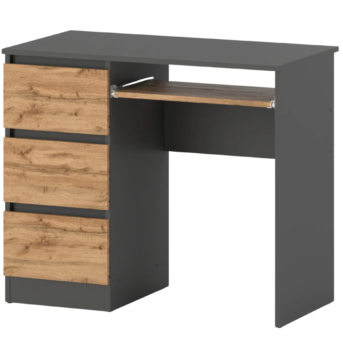 Bureau d'ordinateur -scolaire- gaming à 3 tiroirs - gris chêne Wotan 90x50x77 cm