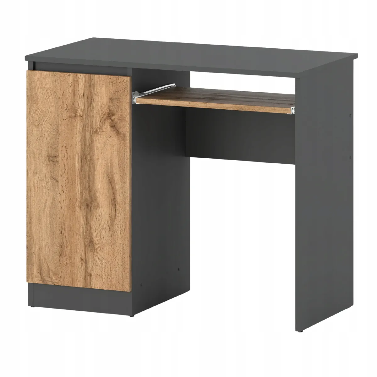 Bureau Gaming Gris + Chêne Wotan 90 cm avec 2 Étagères