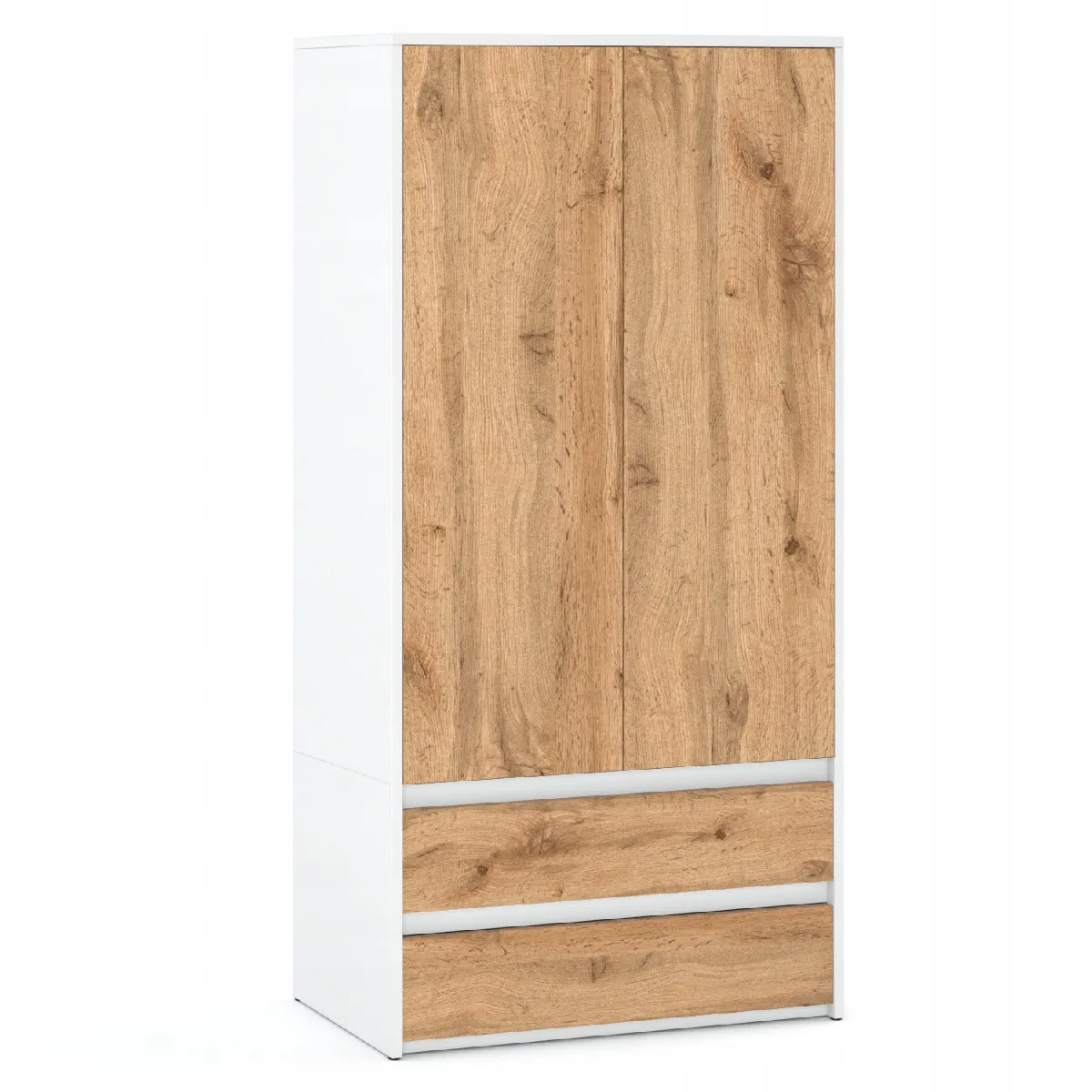 Armoire Dressing Moderne 90 cm - 2 Portes, 2 Tiroirs, Blanc+ Chêne Wotan - Grande Capacité de Rangement