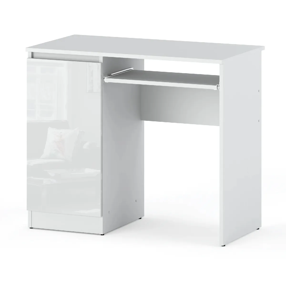 Bureau Gaming Blanc Brillant 90 cm avec 2 Étagères