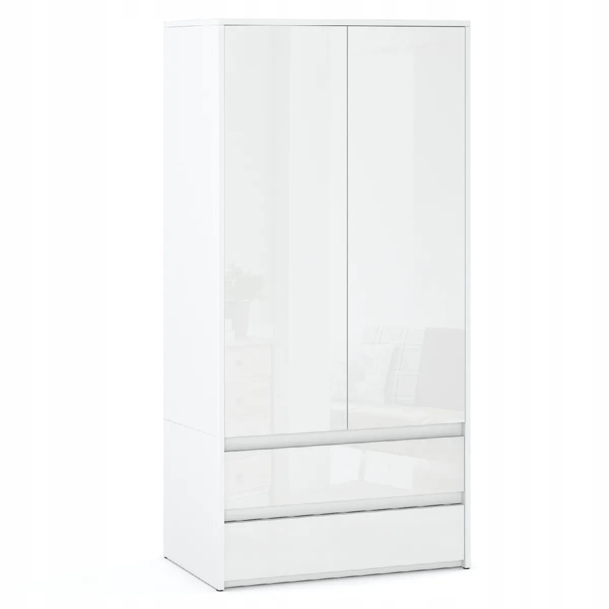 Armoire Dressing Moderne 90 cm - 2 Portes, 2 Tiroirs, Blanc Brillant- Grande Capacité de Rangement