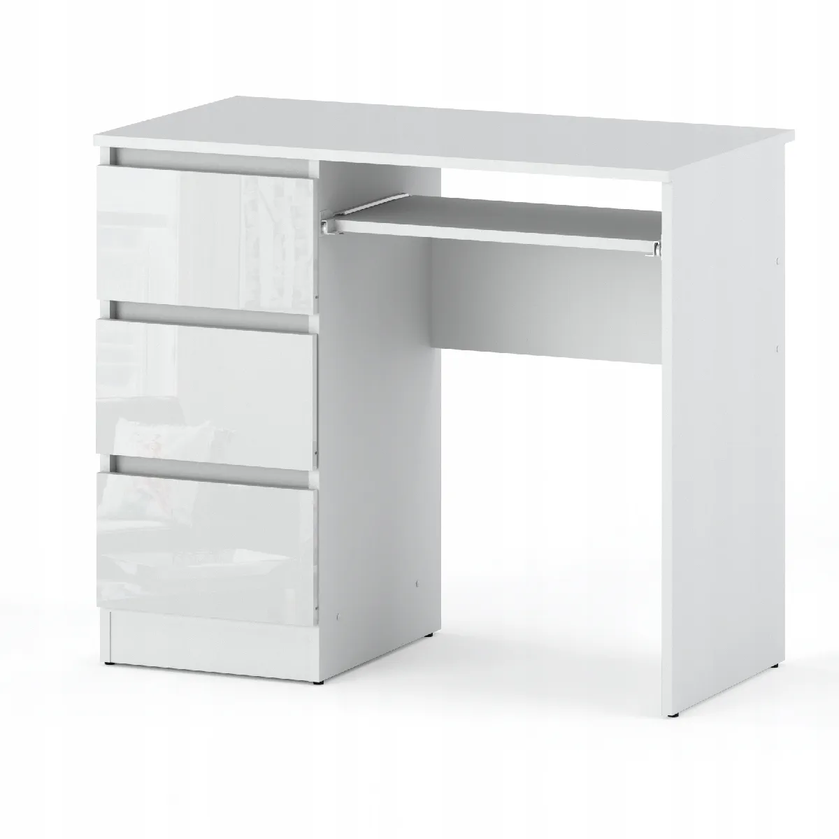 Bureau d'ordinateur -scolaire - gaming à 3 tiroirs - Blanc brillant 90x50x77 cm