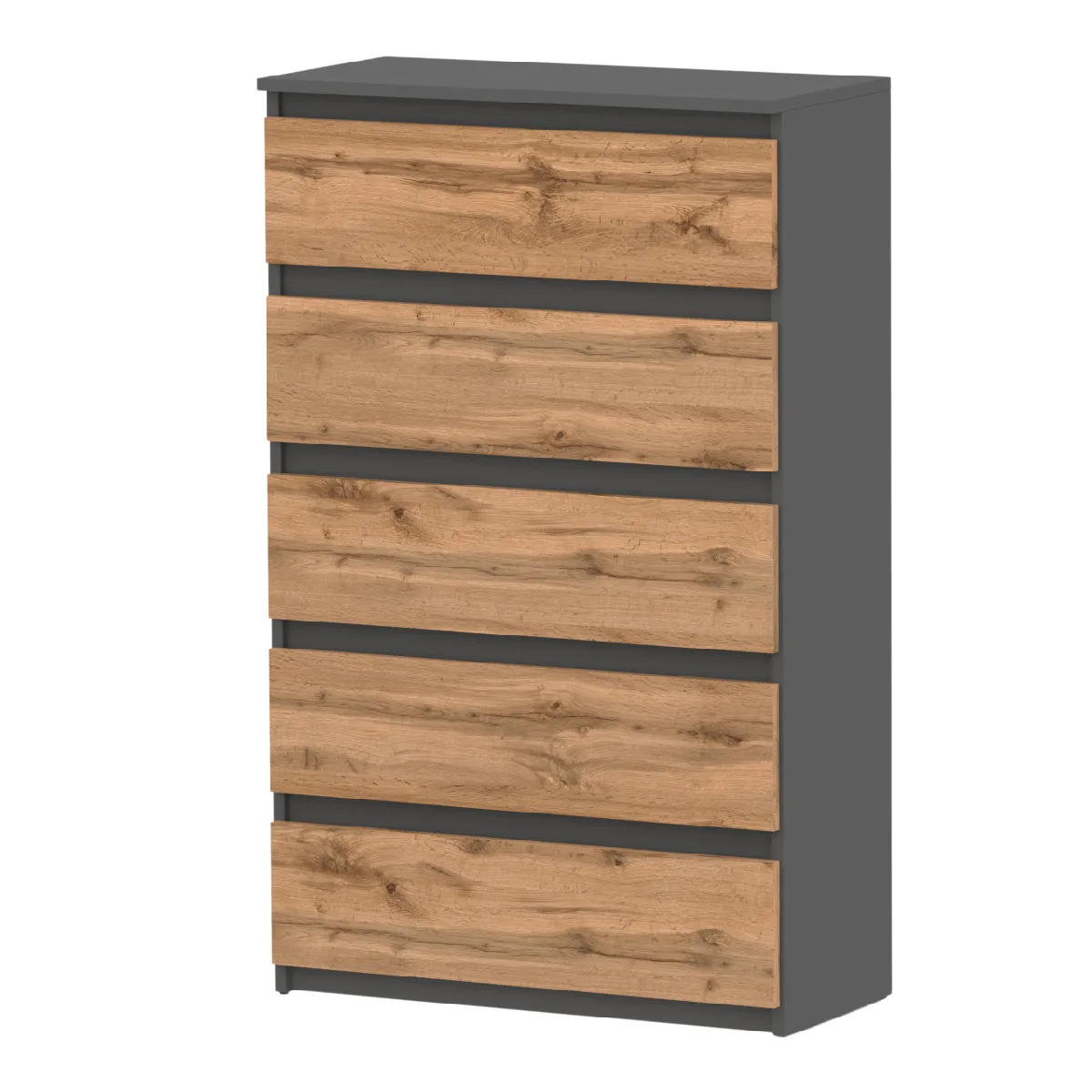 Commode à 5 tiroirs Gris Chêne Wotan 70cm - Meuble TV spacieux style loft pour salon