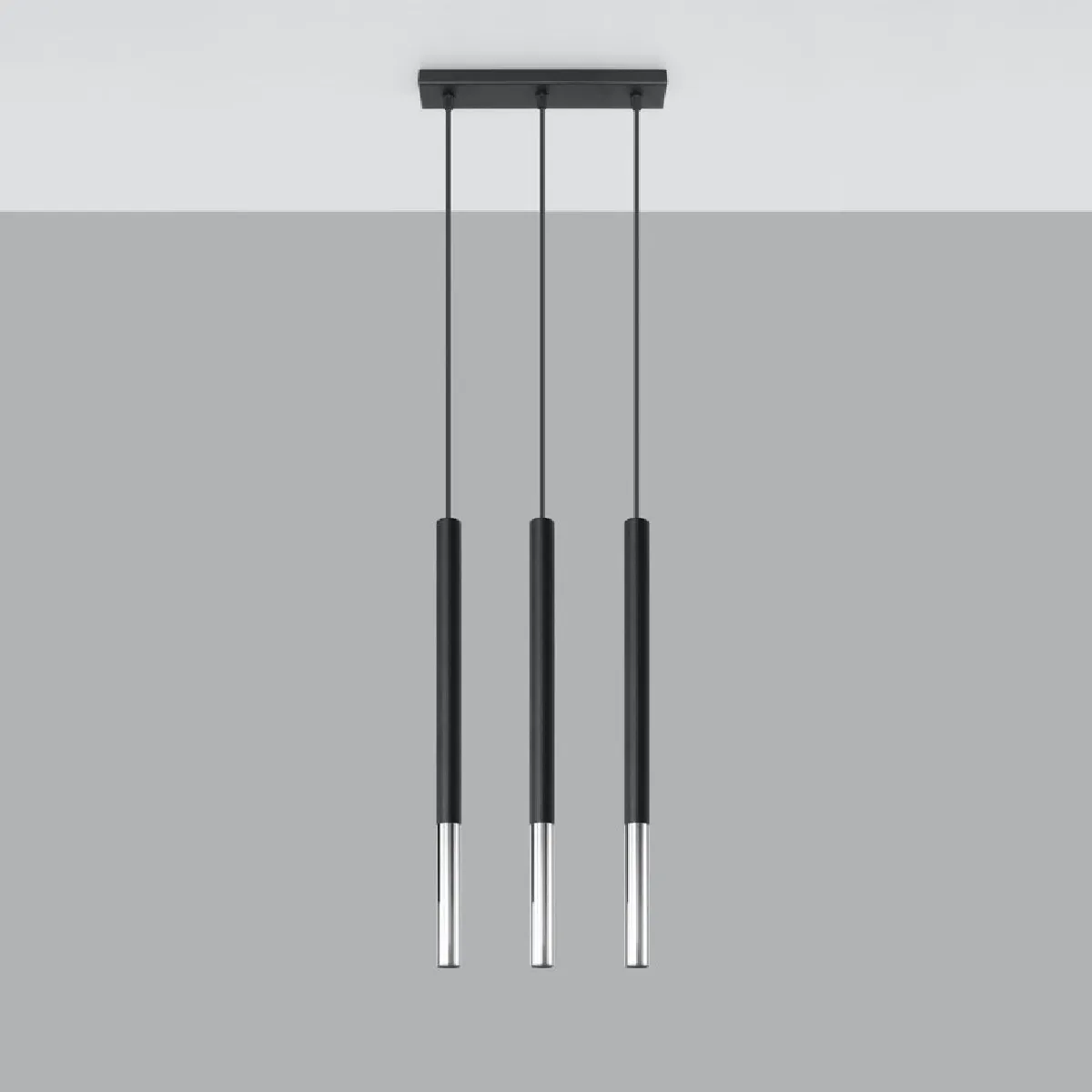 Lampe suspendue Solyon 3L noir/chrome 90 x 30 x 5( h x l x P en cm )