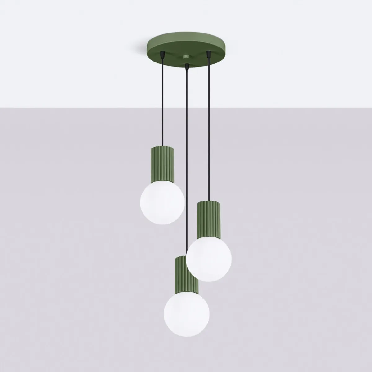 Lampe pendante HALO 3P vert olive 125 x 25 x 25( h x l x P en cm )