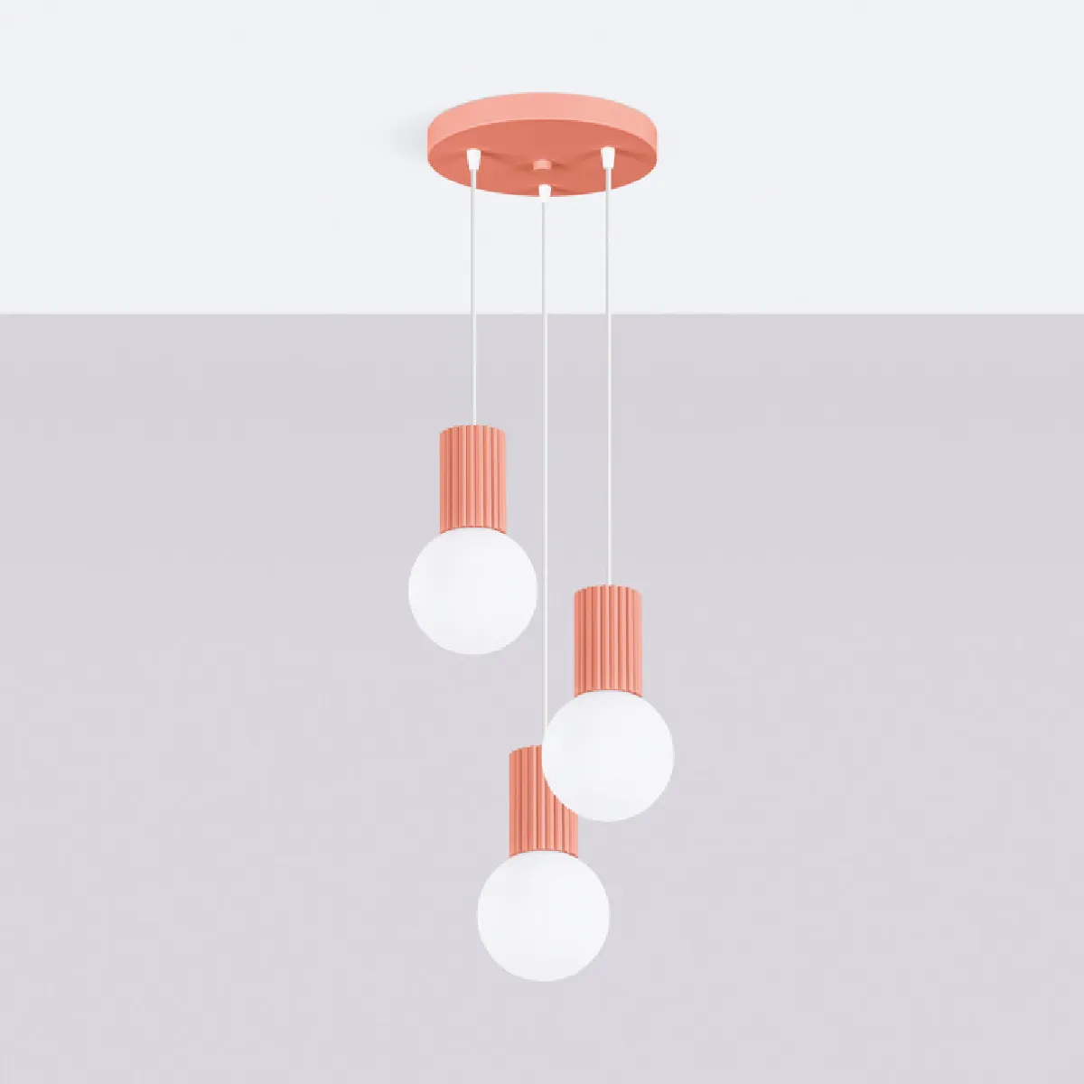 Lampe pendante HALO 3P peach 125 x 25 x 25( h x l x P en cm )