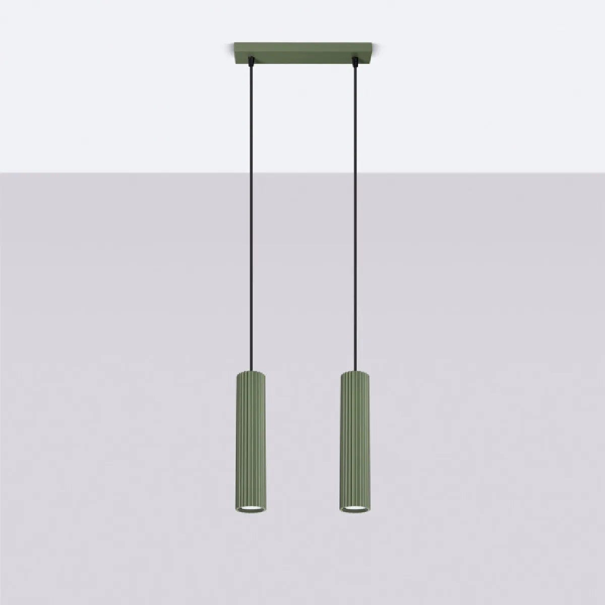 Lampe suspendue Elaen 2 vert olive 90 x 30 x 6.5( h x l x P en cm )