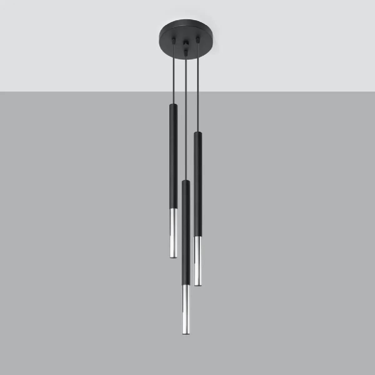 Lampe suspendue Solyon 3P noir/chrome 90 x 20 x 20( h x l x P en cm )