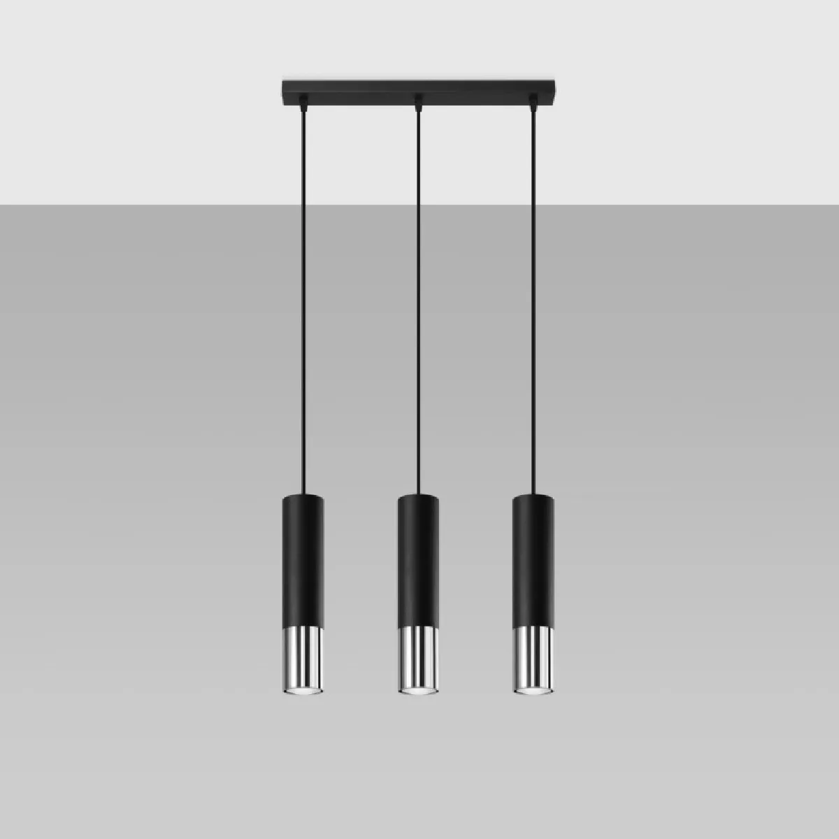 Lampe suspendue Elaeon 3L noir/chrome 90 x 45 x 6( h x l x P en cm )