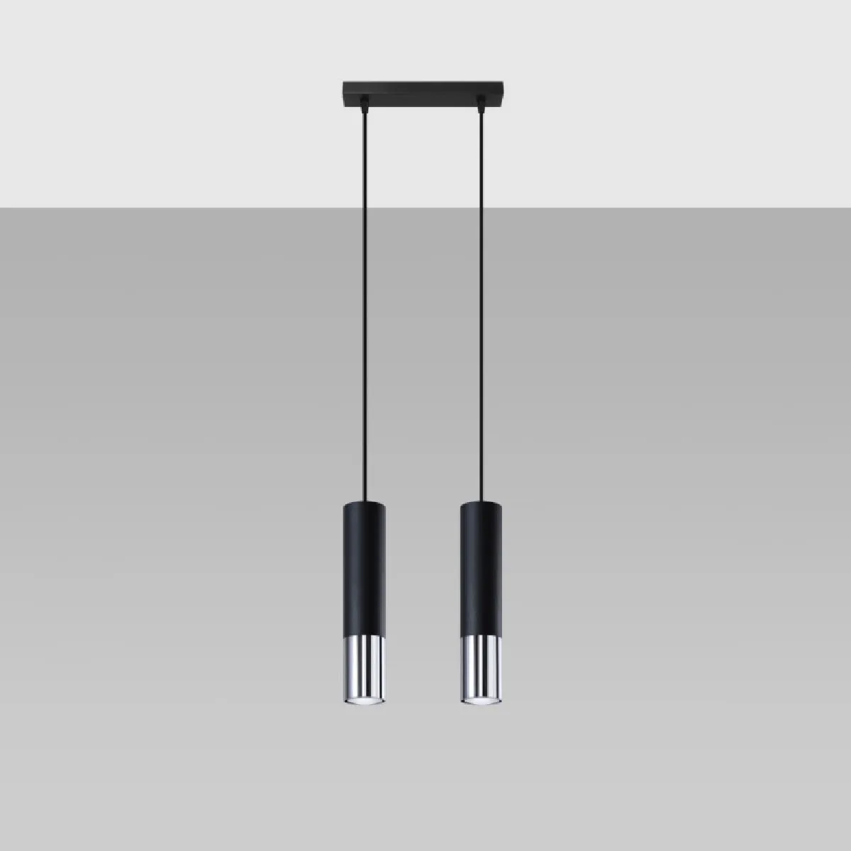 Lampe suspendue Elaeon 2 noir/chrome 90 x 30 x 6( h x l x P en cm )