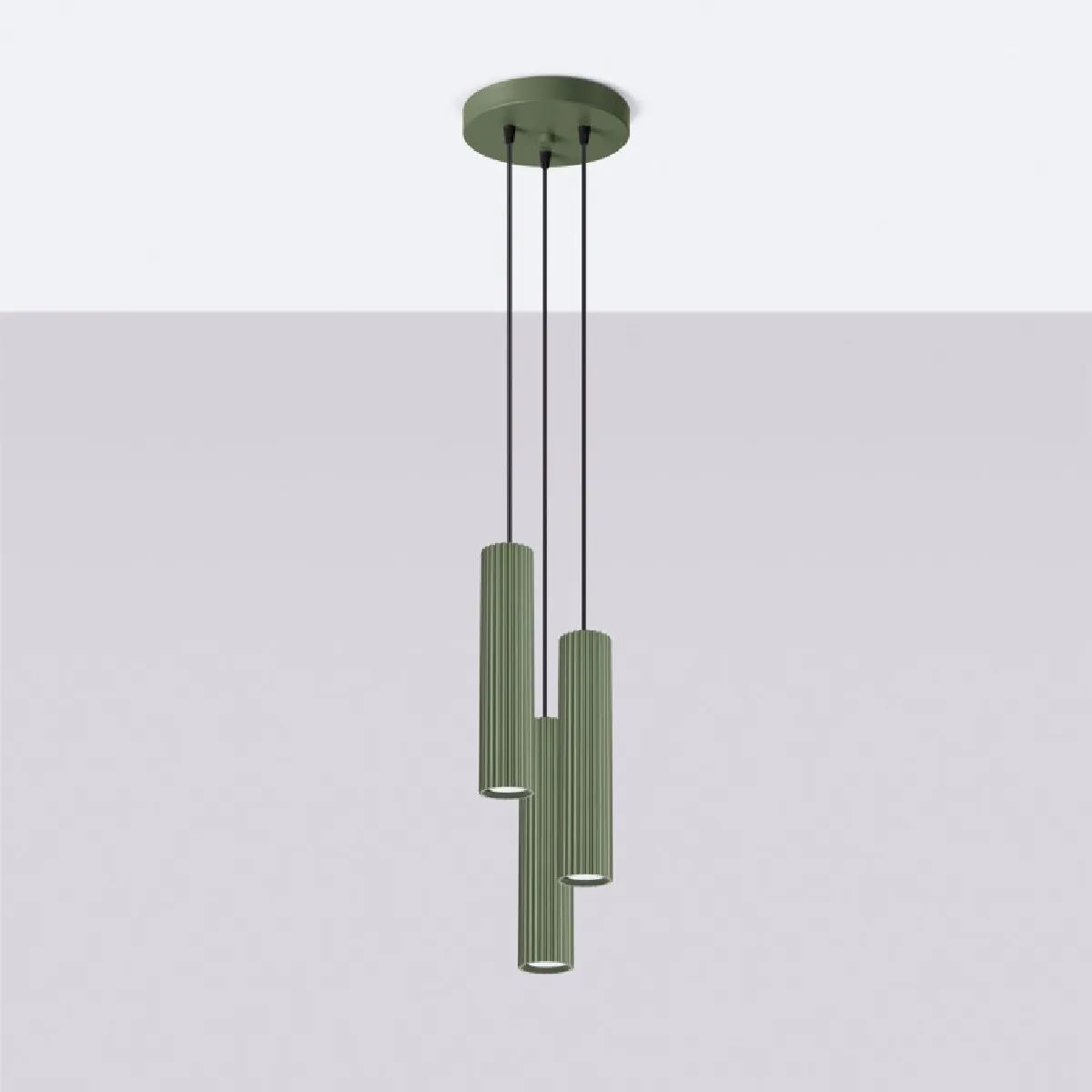 Lampe suspendue Elaen 3P vert olive 108 x 19.5 x 19.5( h x l x P en cm )