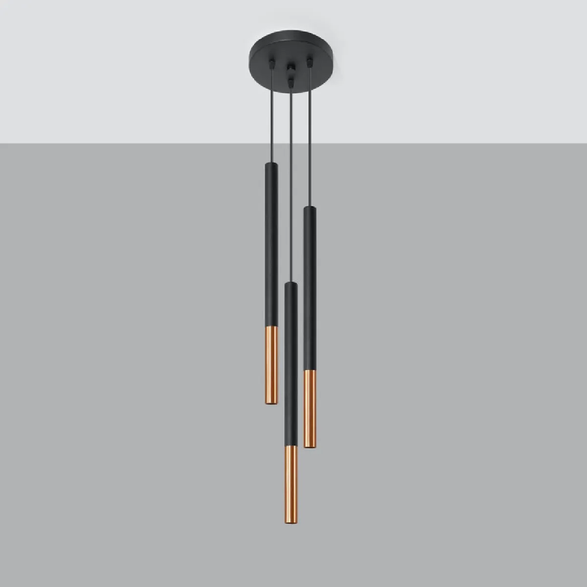 Lampe suspendue Solyon 3P noir/cuivre 90 x 20 x 20( h x l x P en cm )