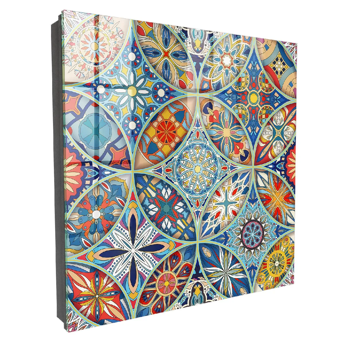 Armoire À Clés - (30 Cm X 30 Cm) - Boîte À Clés Murale - Coffret De Rangement Pour Clés - Couleur Noire - Ouverture Vers La Gauche - Pour Maison Et Bureau - Mosaïque Colorée