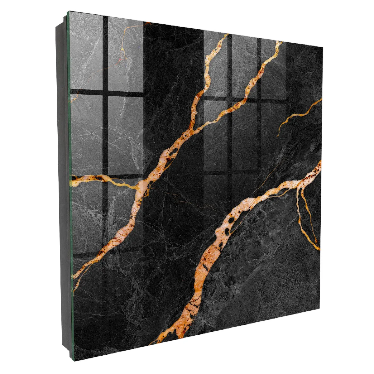 Armoire À Clés - (30 Cm X 30 Cm) - Boîte À Clés Murale - Coffret De Rangement Pour Clés - Couleur Noire - Ouverture Vers La Gauche - Pour Maison Et Bureau - Pierre Noire Et Orange