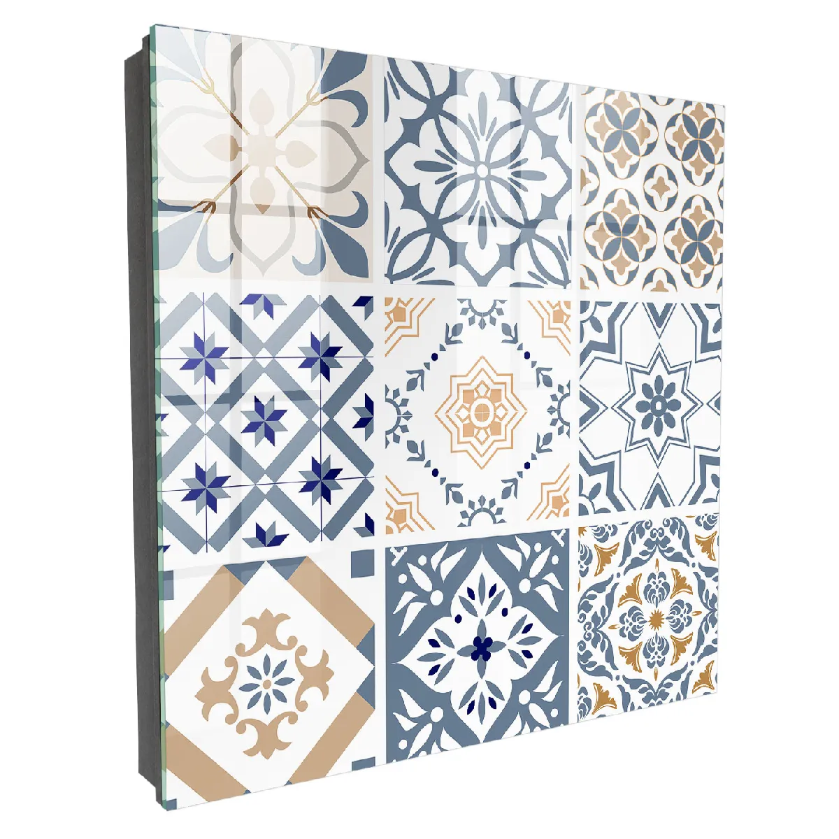 Armoire À Clés - (30 Cm X 30 Cm) - Boîte À Clés Murale - Coffret De Rangement Pour Clés - Couleur Noire - Ouverture Vers La Gauche - Pour Maison Et Bureau - Motifs De Carreaux