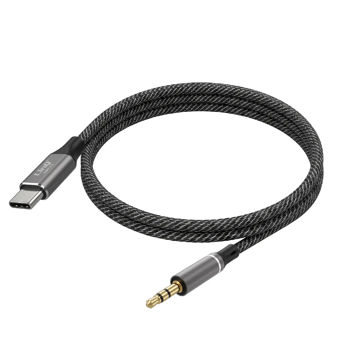 Câble Audio Usb-c Vers Jack 3.5mm Pour Autoradio / Enceinte Tressé 1m Noir Linq