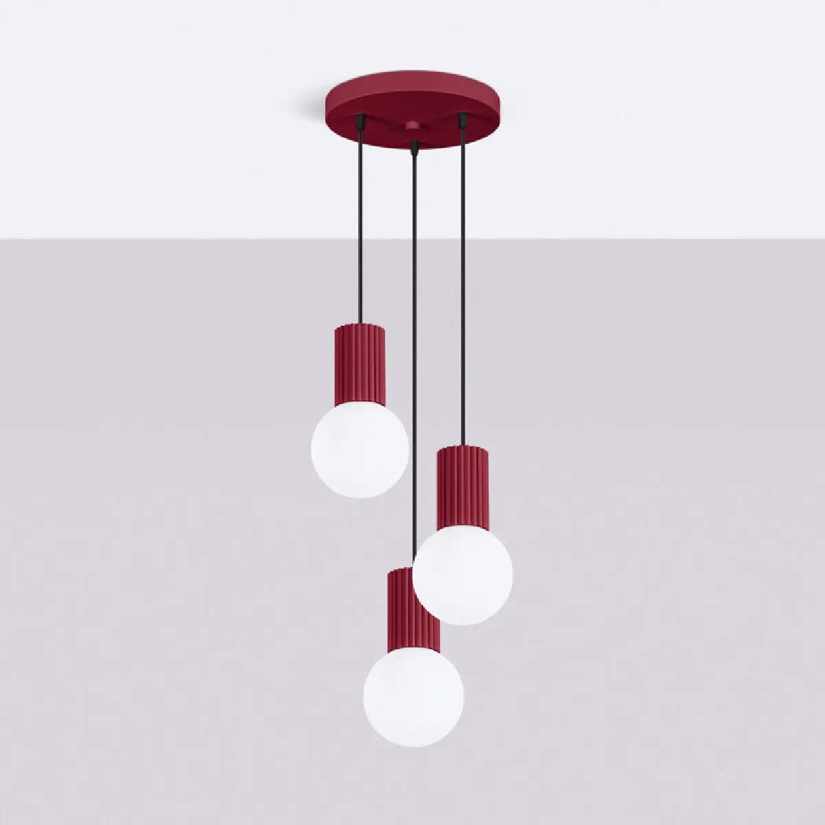 Lampe pendante HALO 3P bordeaux 125 x 25 x 25( h x l x P en cm )
