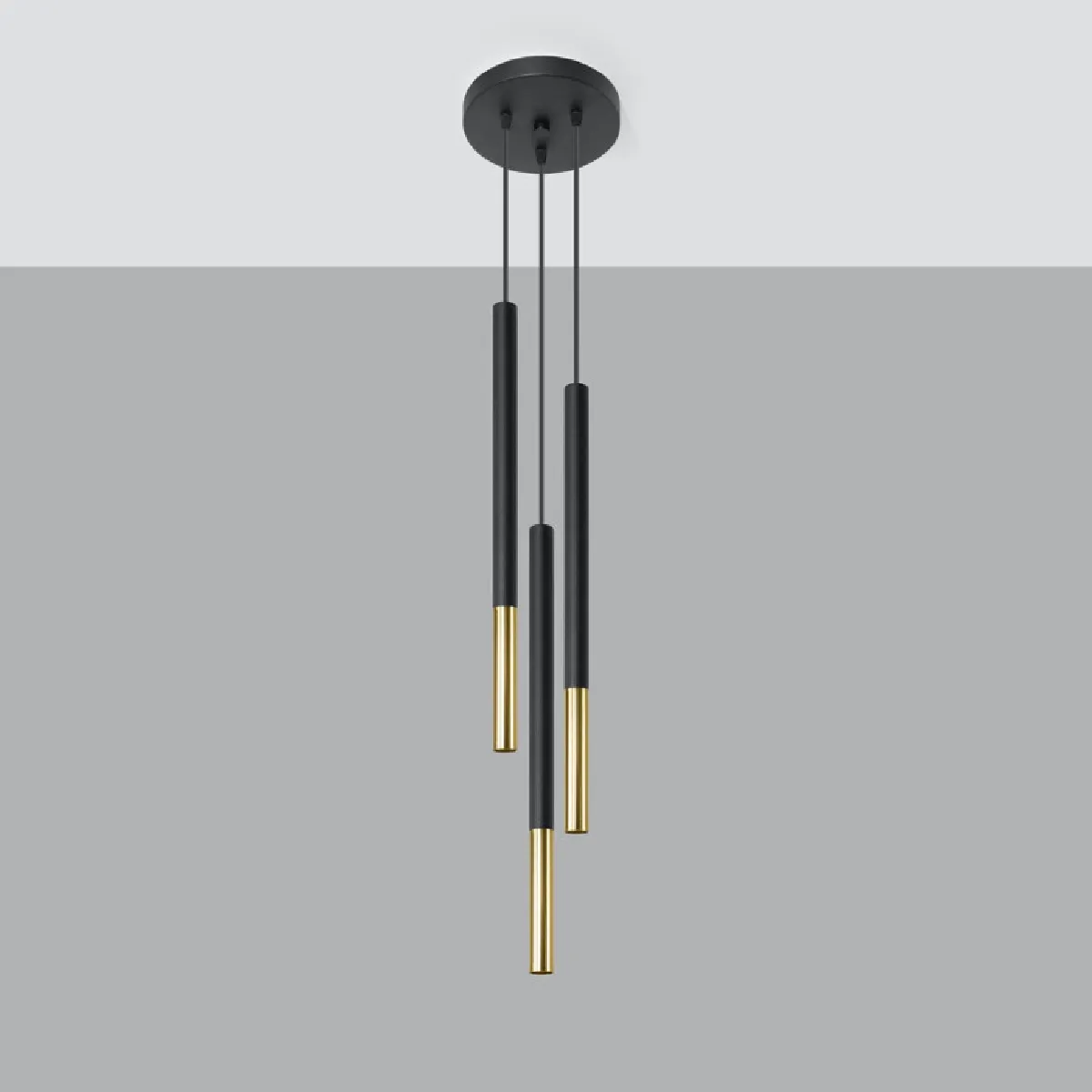 Lampe suspendue Solyon 3P noir/doré 90 x 20 x 20( h x l x P en cm )