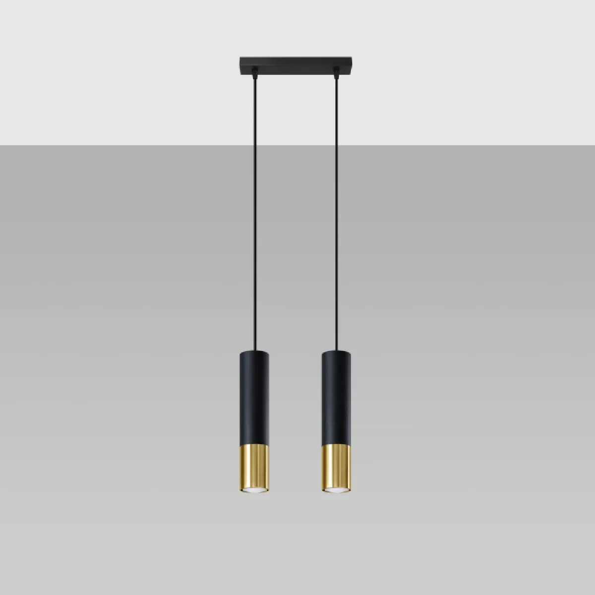 Lampe suspendue Elaeon 2 noir/doré 90 x 30 x 6( h x l x P en cm )