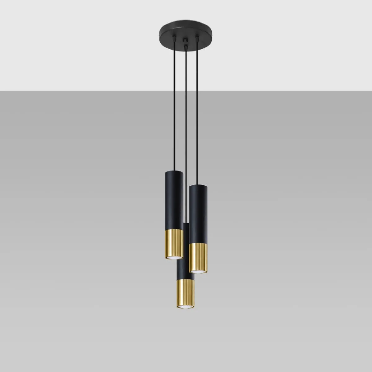 Lampe suspendue Elaeon 3P noir/doré 90 x 20 x 20( h x l x P en cm )