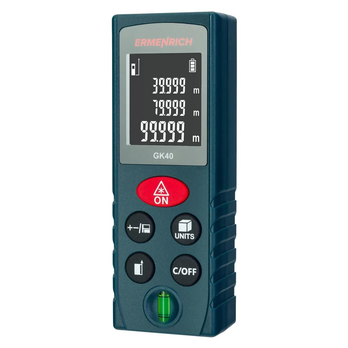 Télémètre laser Reel PLUS GK40 40 m avec niveau à bulle, mesure distance, surface, volume, fonction Pythagore, Ermenrich