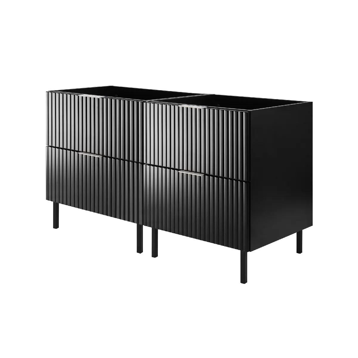 Meuble vasque, Noir, 120 (2 x 60) x 77 x 46 cm, poignée argentée, pieds noirs, sans plateau