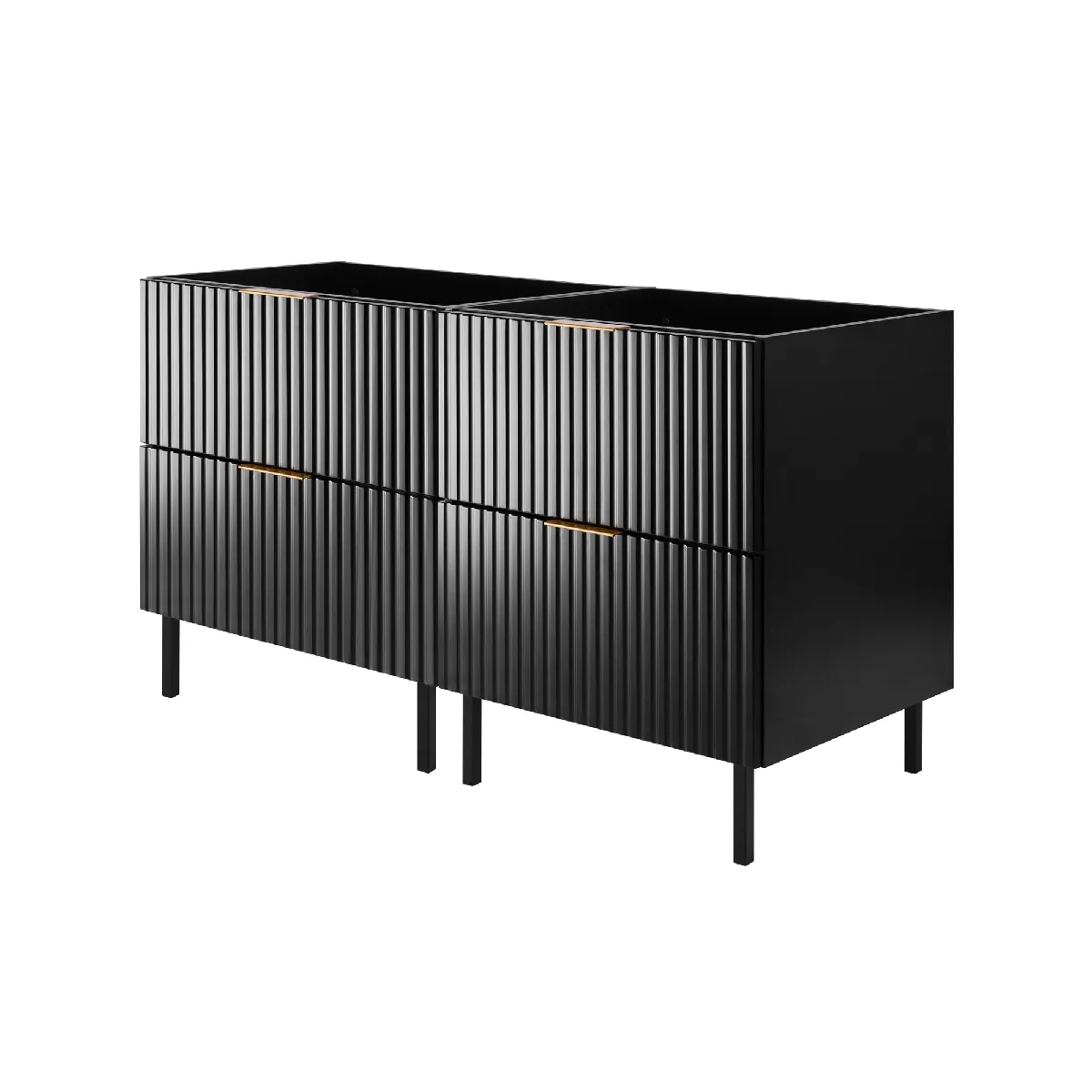 Meuble vasque, Noir + poignée dorée, 120 (2 x 60) x 77 x 46 cm, poignée dorée, pieds noirs, sans plateau