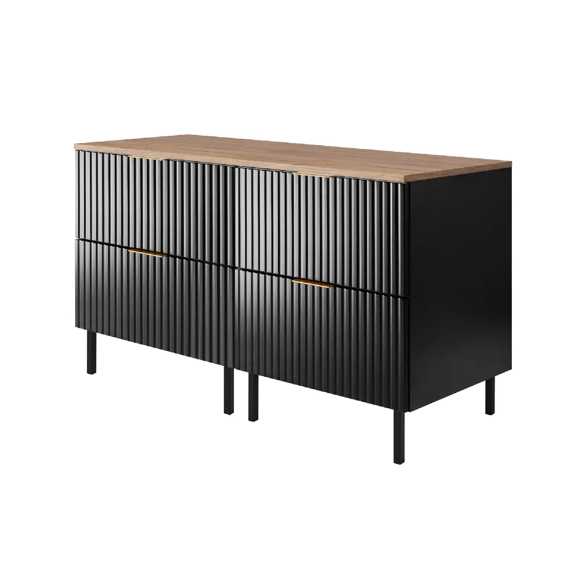 Meuble vasque, Noir / Chêne Craft + poignée dorée, 120 (2 x 60) x 77 x 46 cm