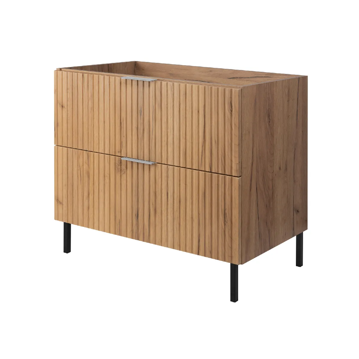 Meuble vasque, Chêne Craft, 80 x 77 x 46 cm, poignée argentée, pieds noirs, sans plateau