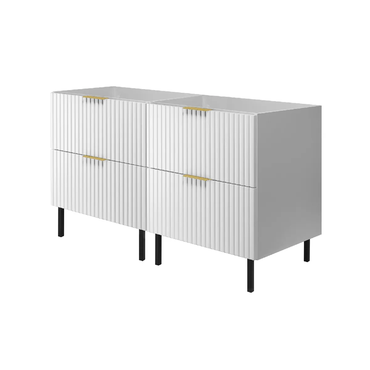 Meuble vasque, Blanc, 120 (2 x 60) x 77 x 46 cm, poignée dorée, pieds noirs, sans plateau