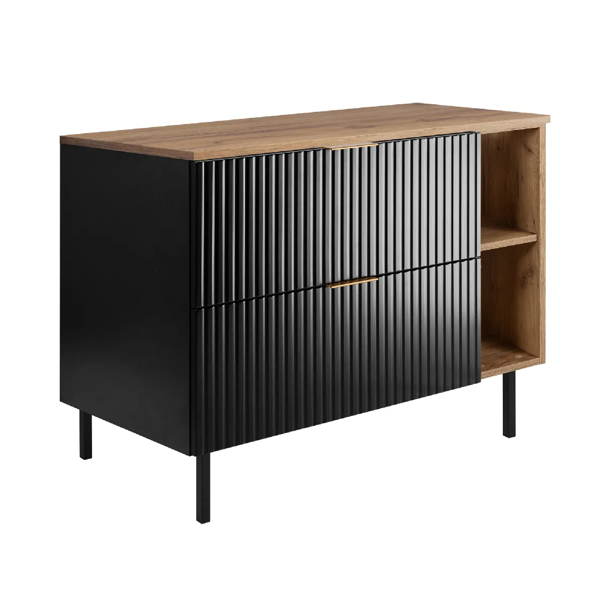 Meuble vasque, Noir / Chêne Craft + poignée dorée, 100 x 77 x 46 cm