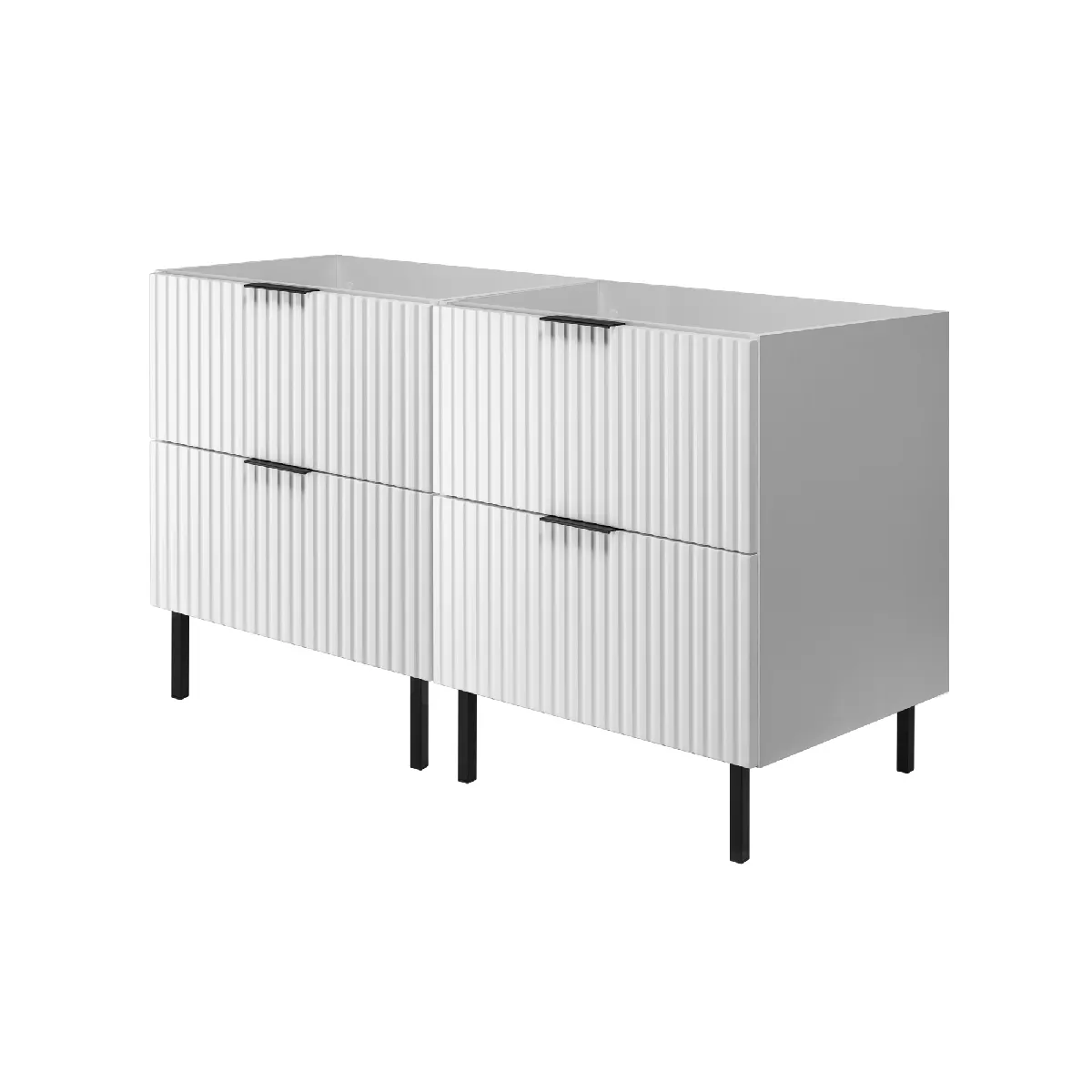 Meuble vasque, Blanc + poignée noire, 120 (2 x 60) x 77 x 46 cm, poignée noire, sans plateau