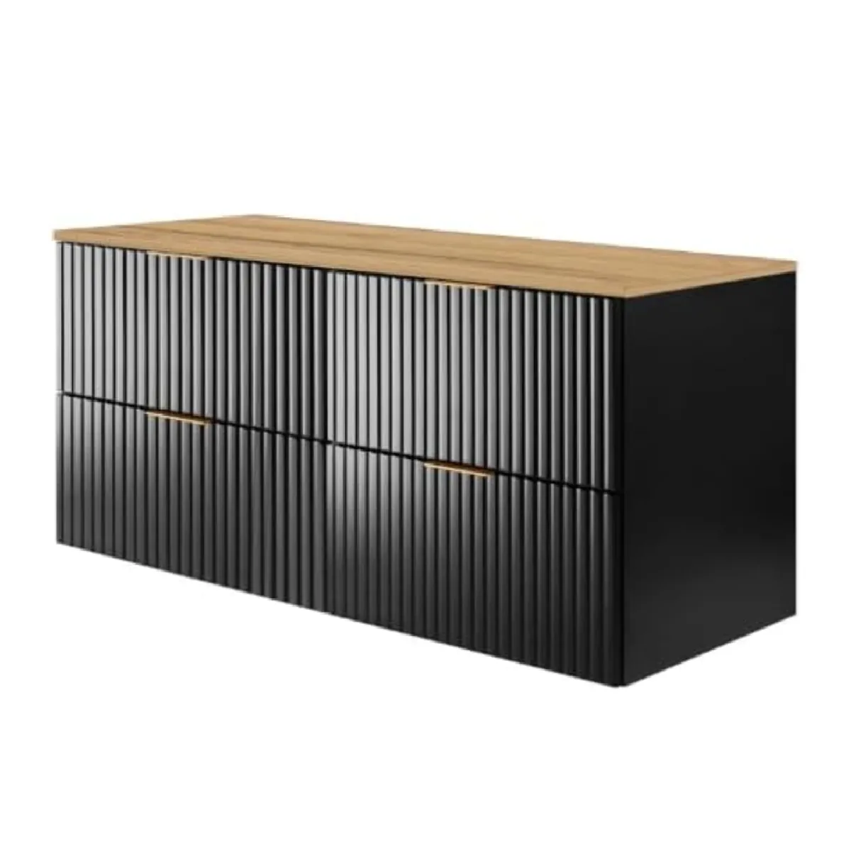 Meuble vasque, Noir / Chêne Craft + poignée dorée, 120 x 57 x 46 cm