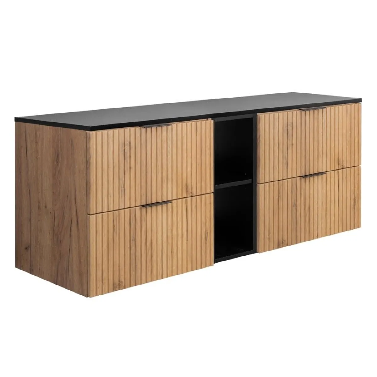 Meuble vasque, Chêne Craft / Noir + poignée noire, 140 (2 x 60 +20) x 57 x 46 cm