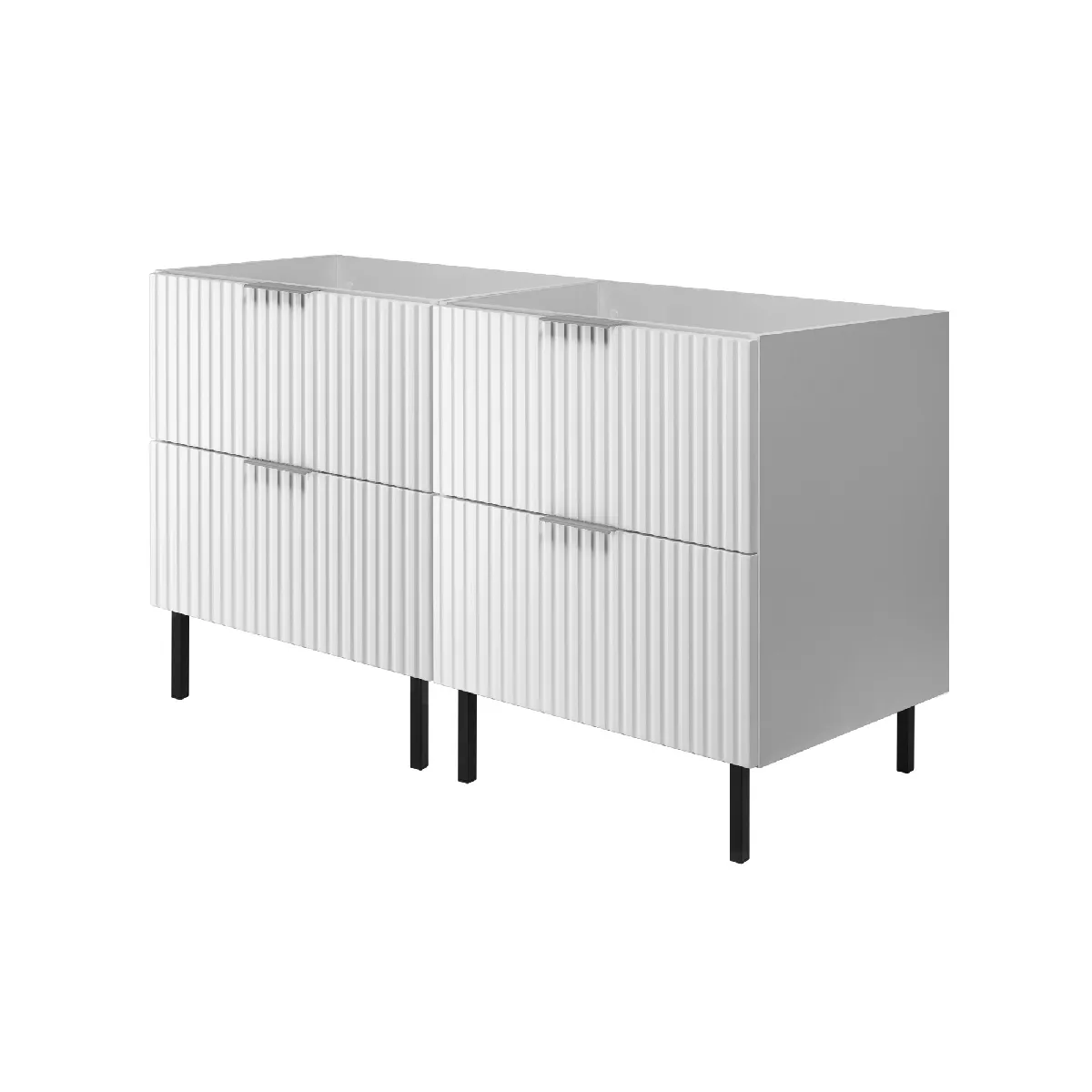 Meuble vasque, Blanc, 120 (2 x 60) x 77 x 46 cm, poignée argentée, pieds noirs, sans plateau