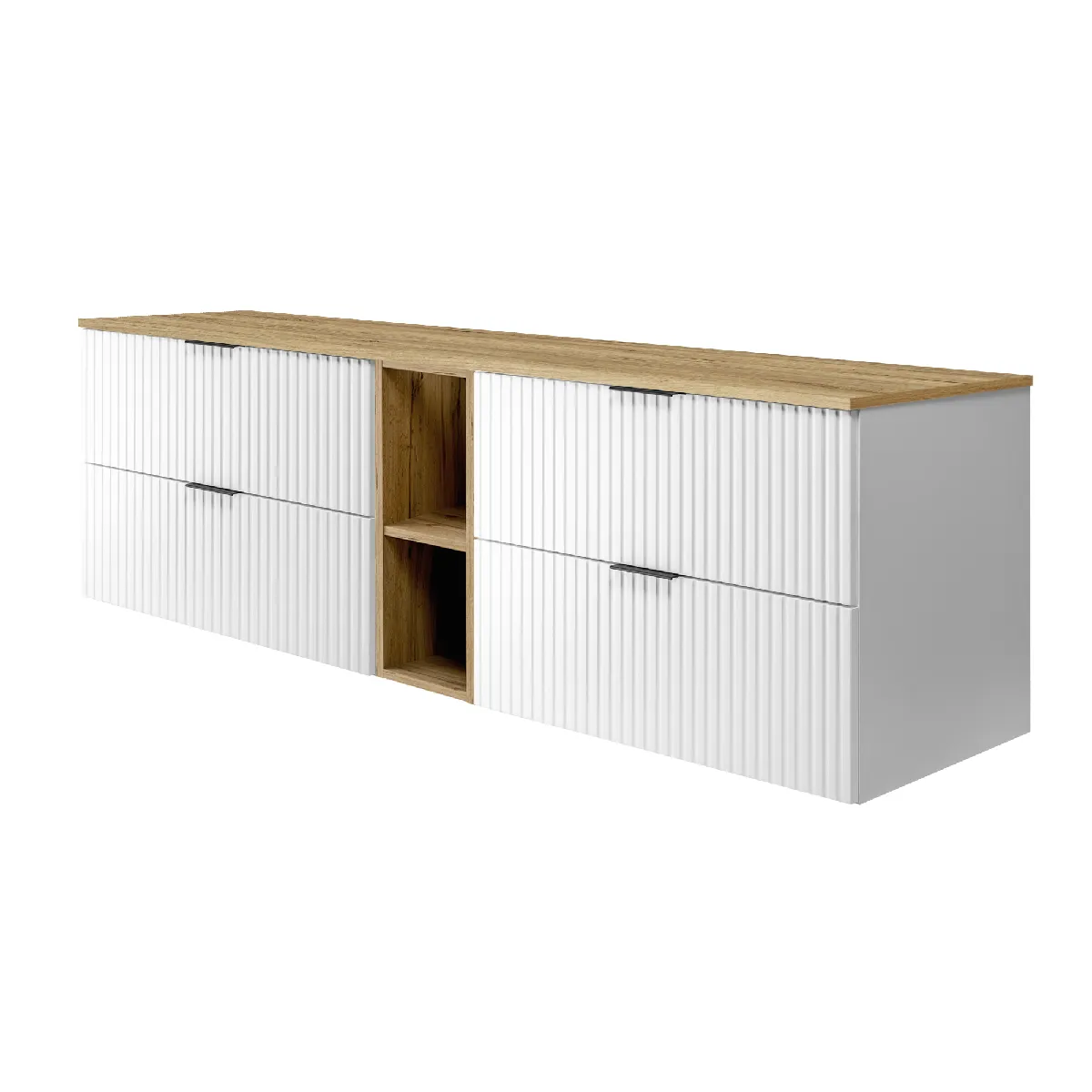 Meuble vasque, Blanc / Chêne Craft + poignée noire, 180 x 57 x 46 cm