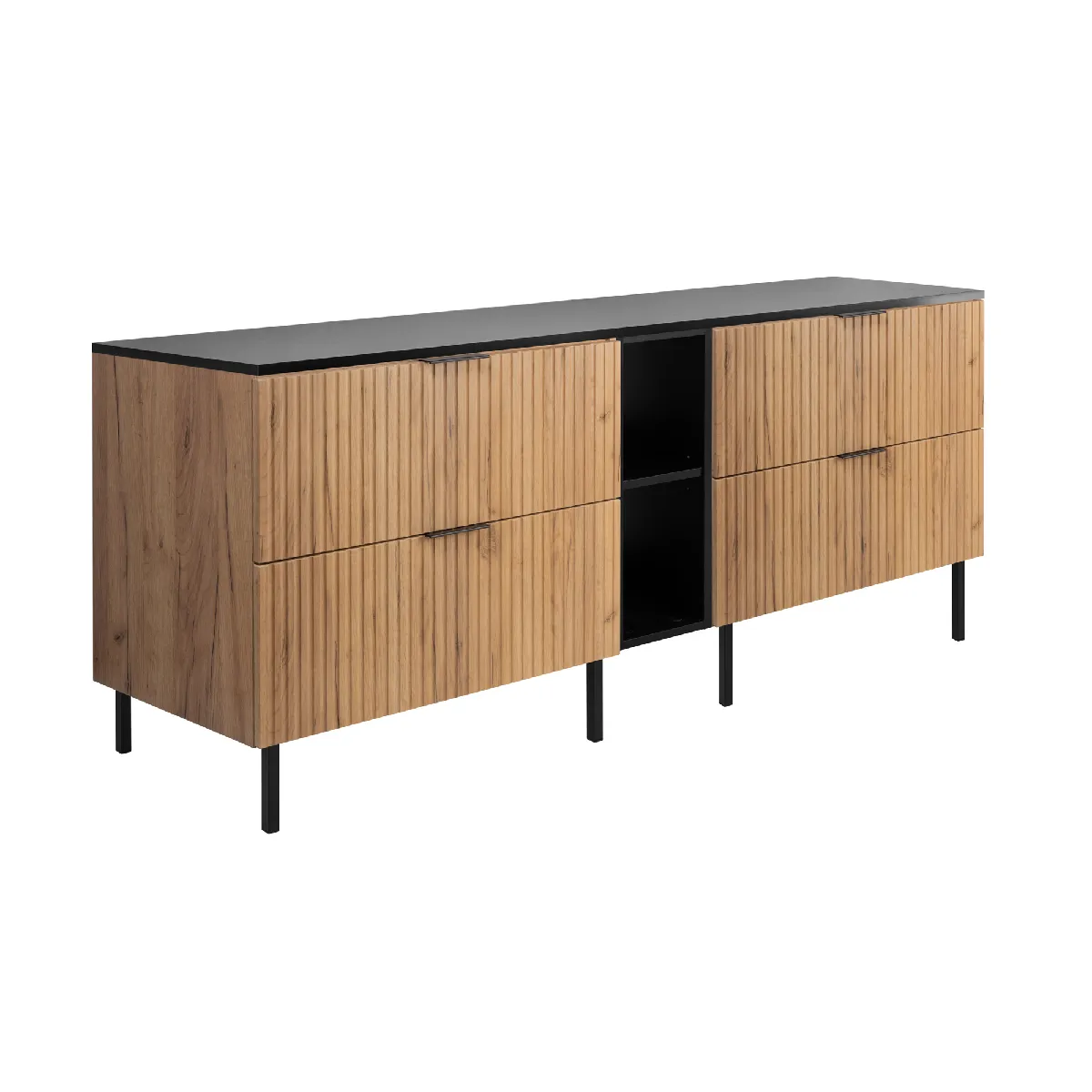 Meuble vasque, Chêne Craft / Noir + poignée noire, 180 x 77 x 46 cm